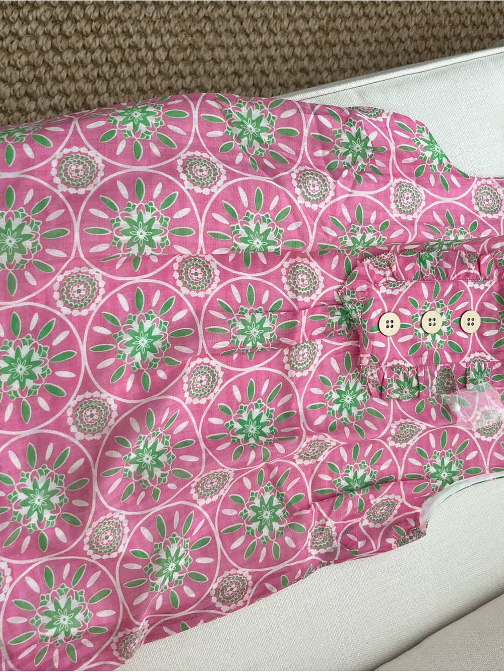 Lilly Pulitzer Pink Floral Tank Top with Green Leaf Accents Sz 4
